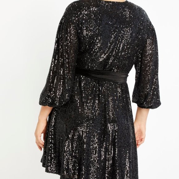 Eloquii Sequin Belted Wrap Dress - Picture 2 of 3